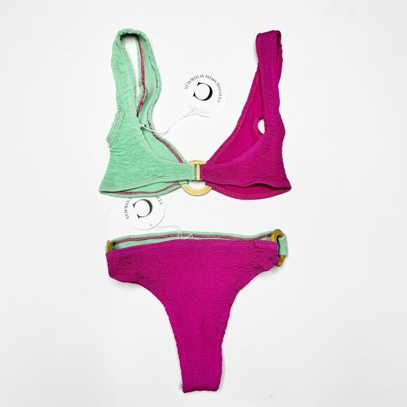 Cleonie The Oceania Bikini Crinkle Two Tone Pink & Mint Goddess One Size - Picture 5 of 9